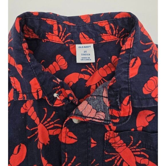 Old Navy Lobster Print Button-Down Shirt 2T Stretch Cotton Short Sleeve Toddler - Picture 4 of 4